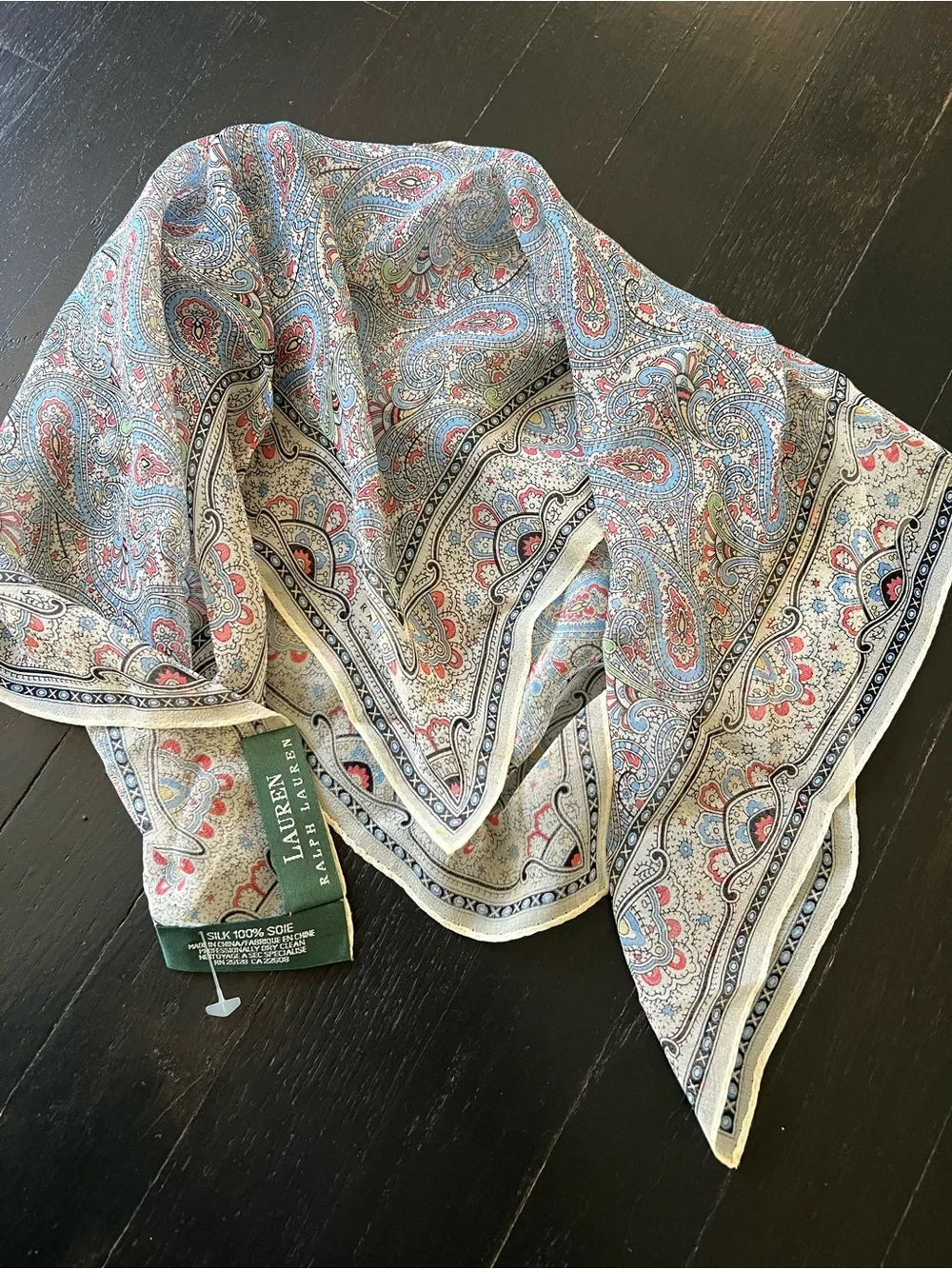 Lauren Ralph Lauren Blue and Pink Paisley Silk Scarf